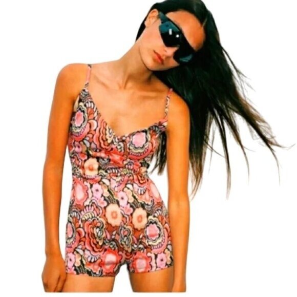 Zara Floral Multicolor Jacquard Knit Sleeveless Romper - Picture 1 of 7